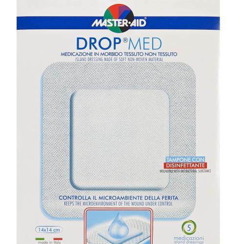 Master Aid Drop Med Woundpad with Antibacterial Substance 14x14cm Αυτοκόλλητες, Αντικολλητικές Γάζες Εμποτισμένες με Απολυμαντικό 5 Τεμάχια